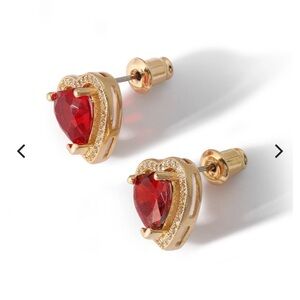 Vanessa Mooney Gold Heart Stud Earrings with Red Crystal - Women Jewelry
